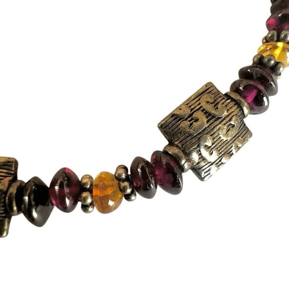 Sterling Silver Garnet & Amber Beaded Bracelet - Picture 10 of 11